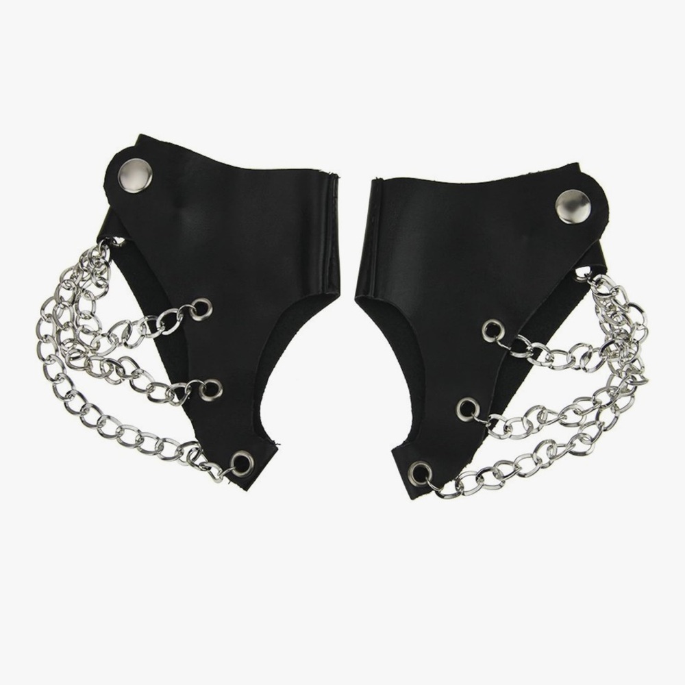 Black wrist Cuffs with Silver Chains - Picture 1 of 5